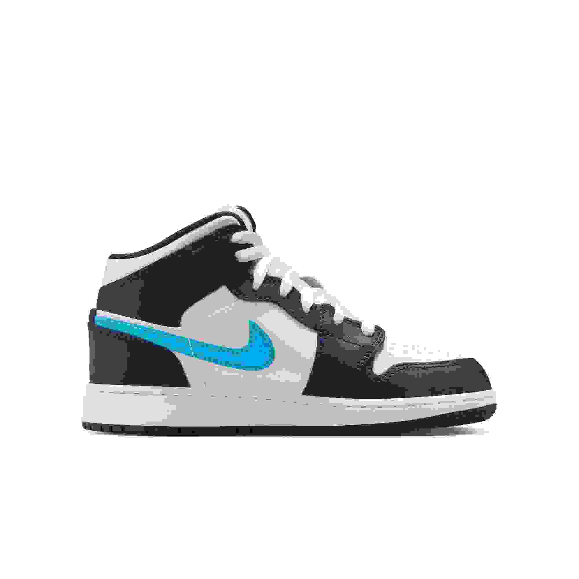 Jordan 1 Mid Grade School Boys' "Obsidian/Dk Powder Blue/White" Shoe